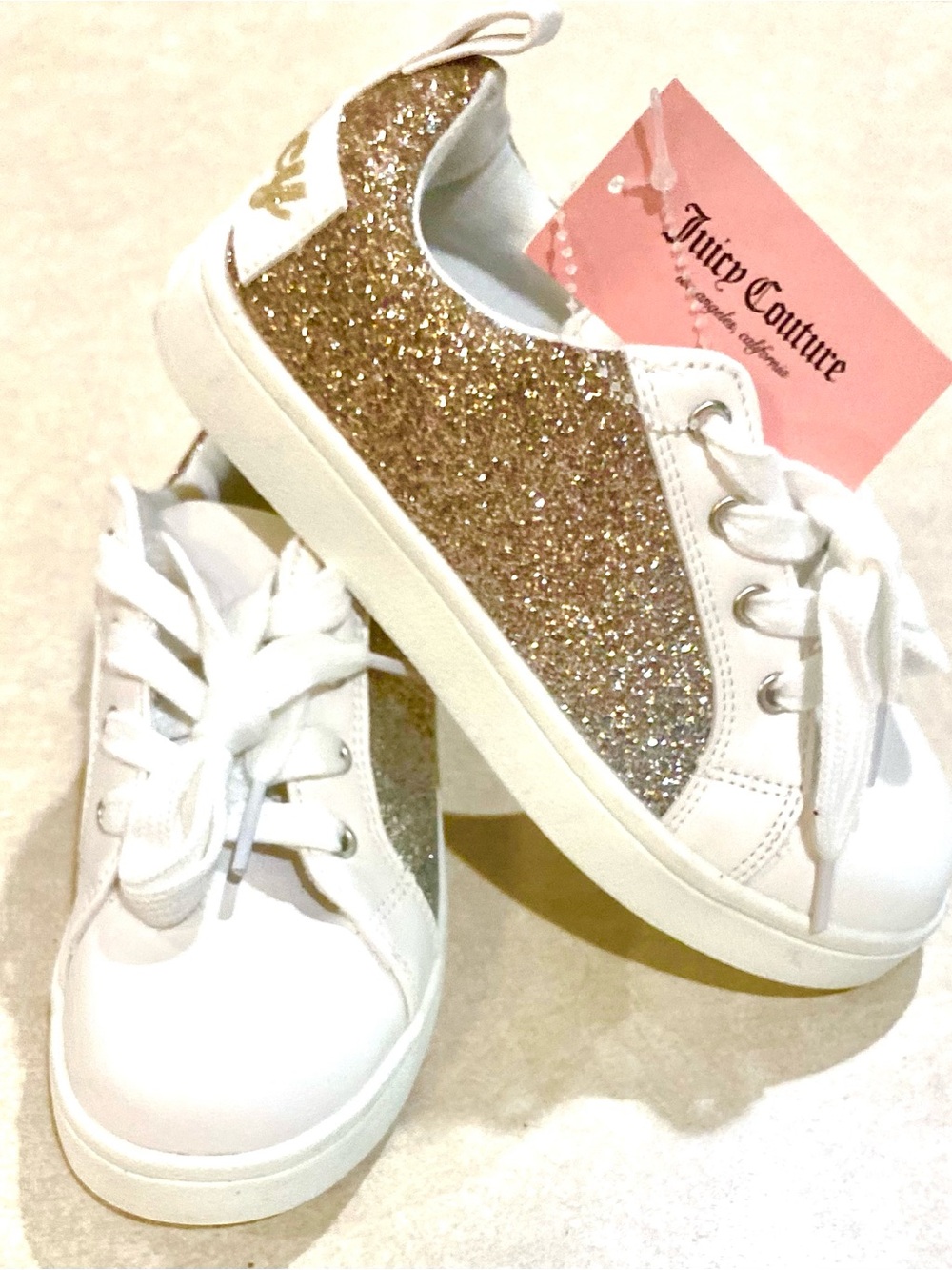 NEW NWT Juicy Couture Glitter Gold Shoes Sneakers Size 13. Measures 8.0” Tip-Toe